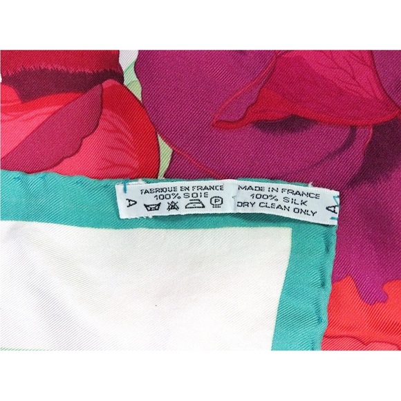 Hermes Floral Silk Scarf in Red and Green - Picture 10 of 11